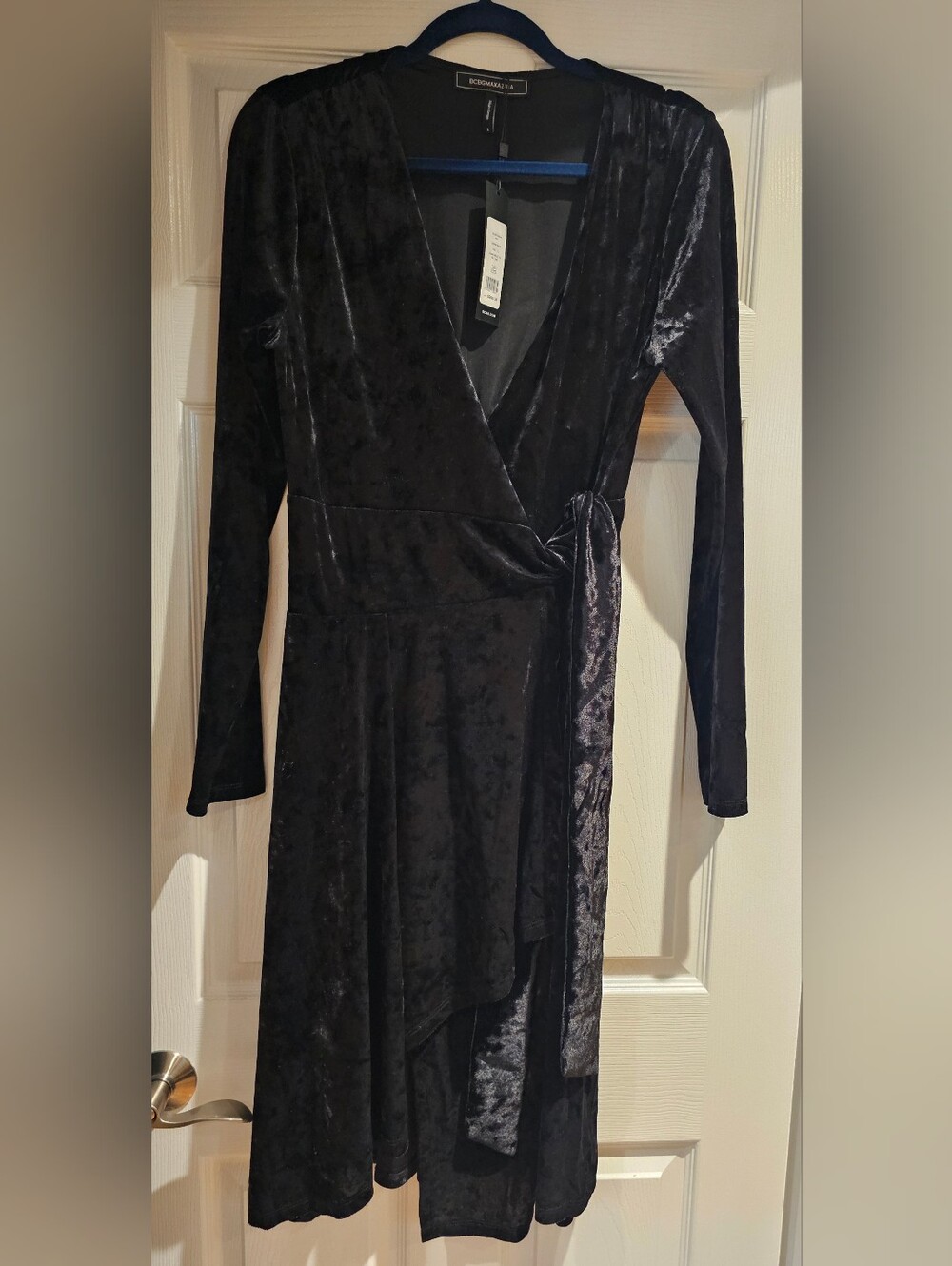 BCBG Black Velvet Wrap Midi Dress